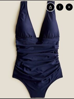 Jcrew Swim Navy Blue Runched Plunge One Piece Size 8 Long Torso